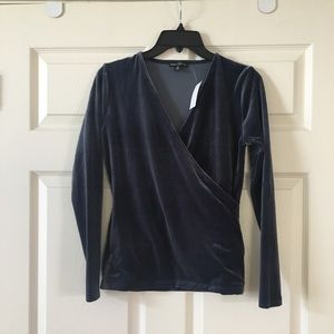 New J.Crew Small Velvet Wrap Blue Top